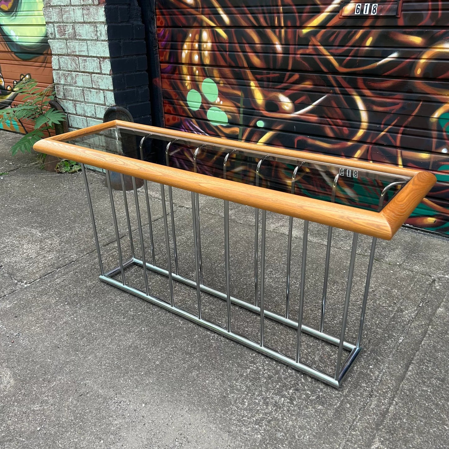 Milo Baughman Style Smoked Glass Console Table