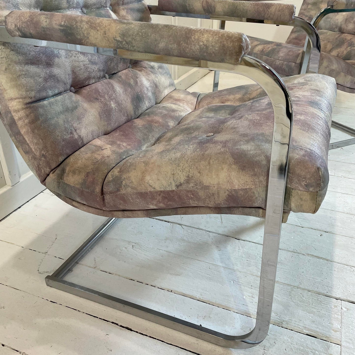 Vintage Milo Baughman Style Chrome Cantilevered Club Chairs - a Pair