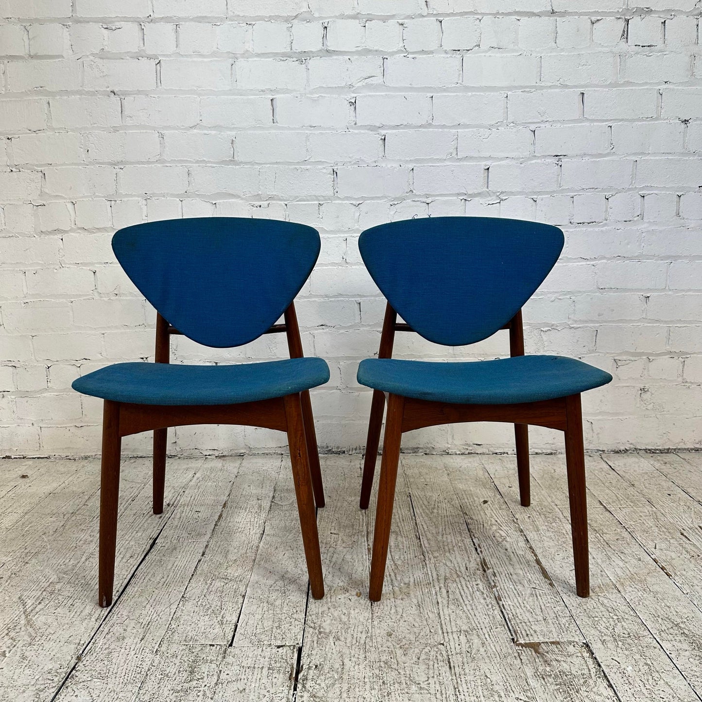 Pair of Danish Wooden Dining Side Chairs With Exposed Wood Backs