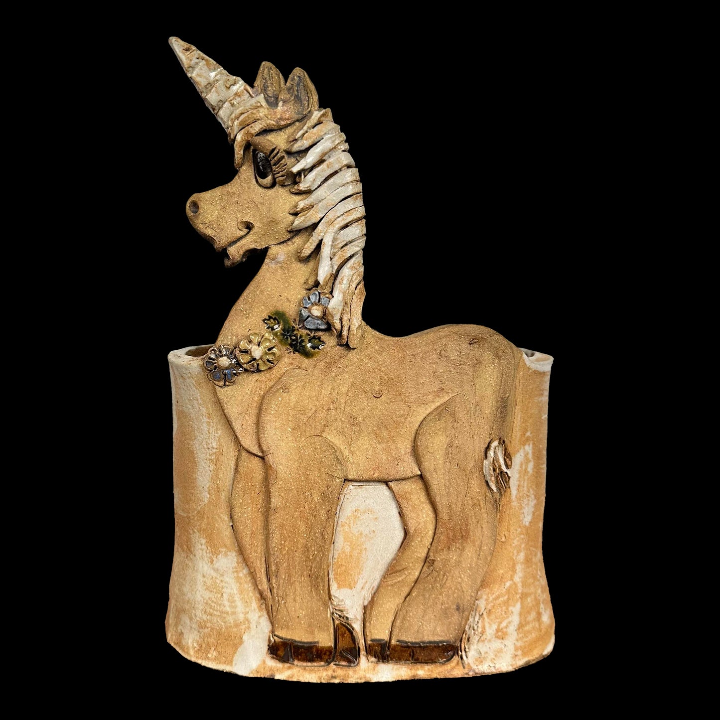 Unicorn Vessel Signed Studio Pottery