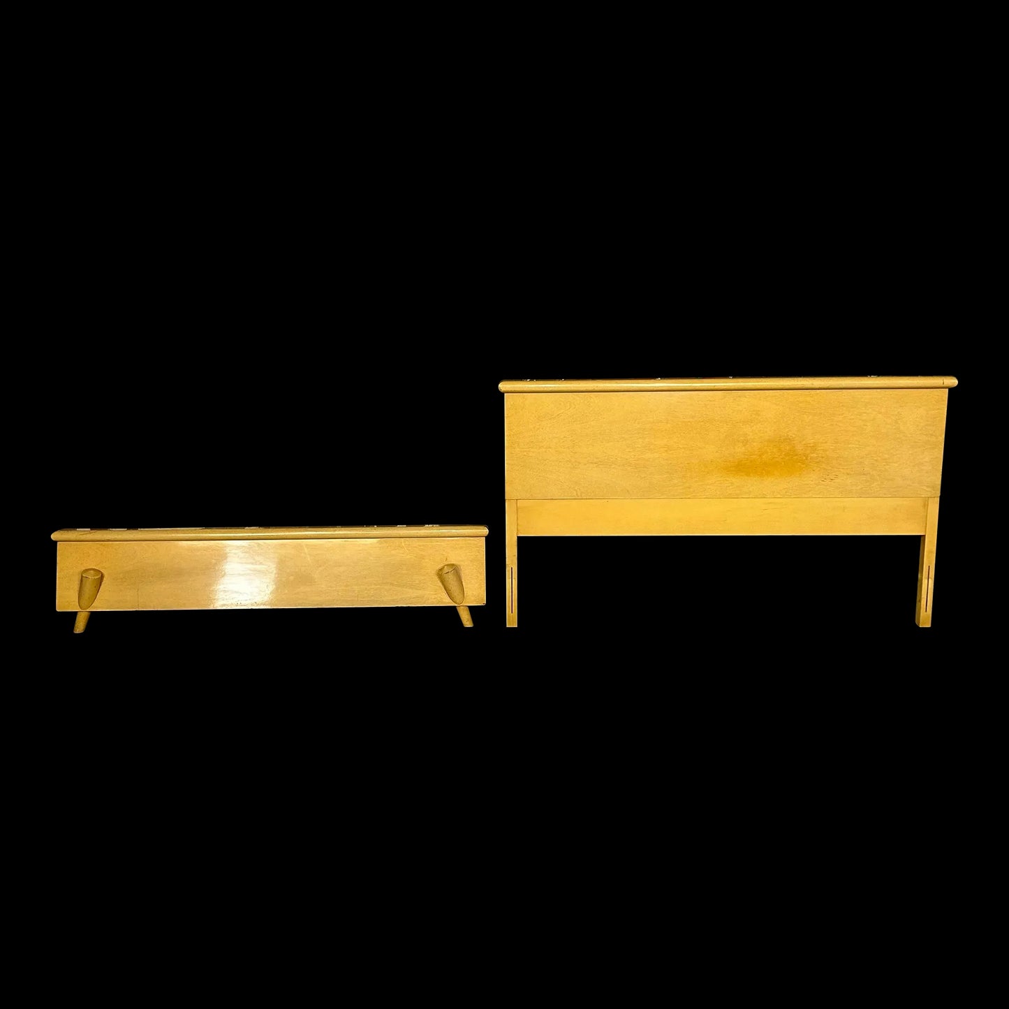Unique Mid Century Modern Blonde Wood Full Size Headboard and Footboard