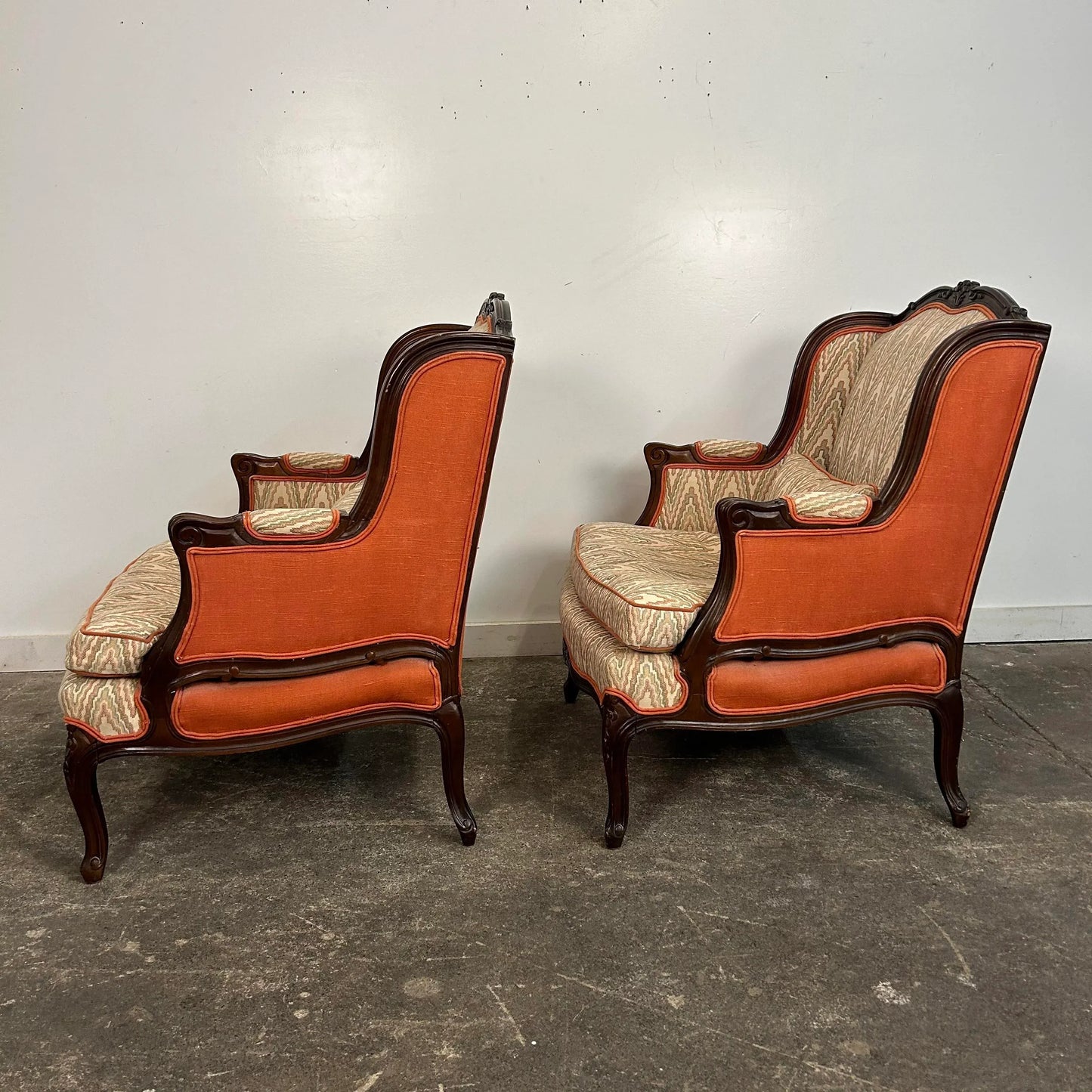 Pair of Antique Wing Back Club Chairs French Provincial