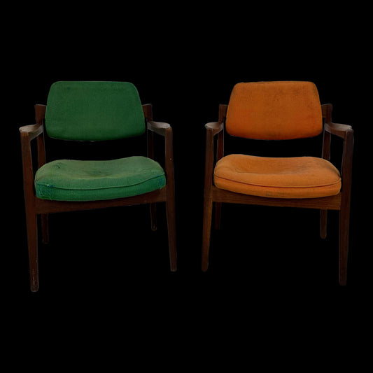 Pair of Jens Risom Walnut Arm Chairs