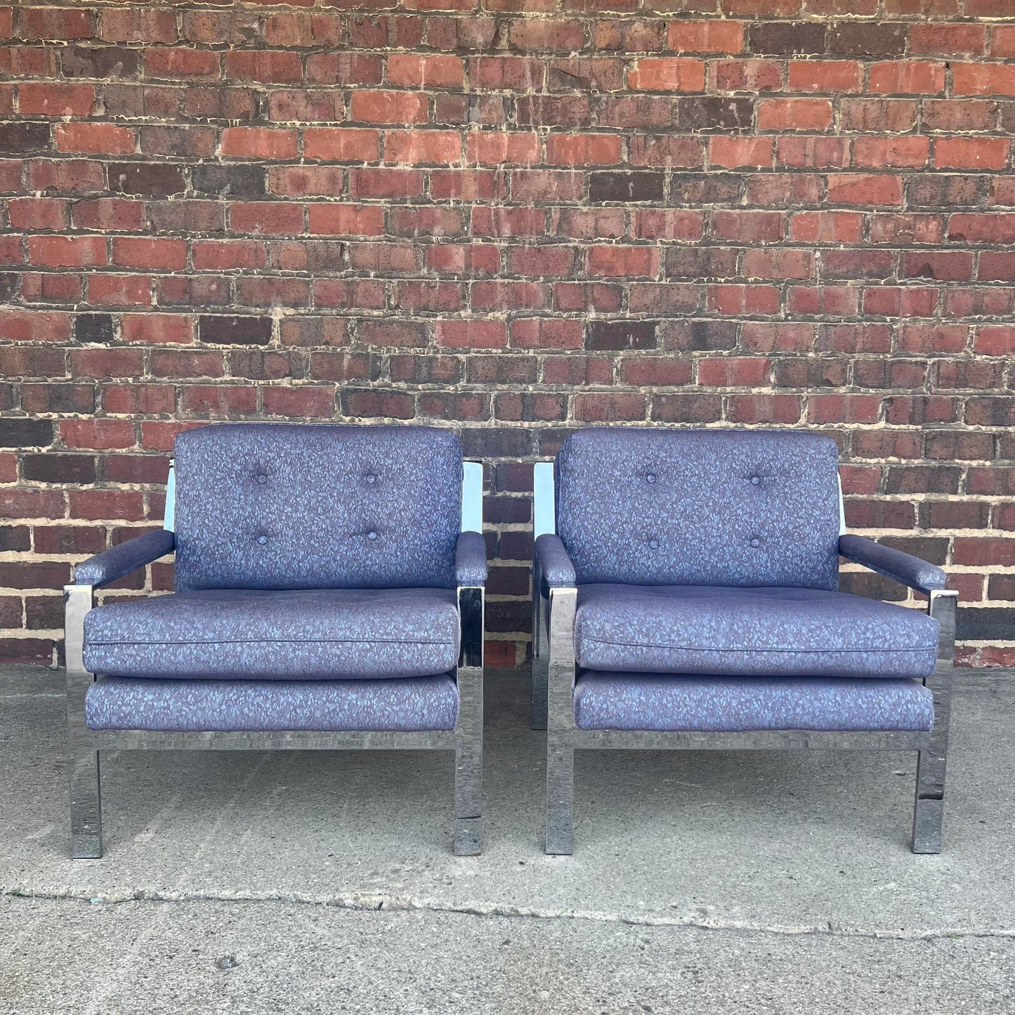 Pair of 80s Cy Mann Chrome Based Club Chairs Milo Baughman Style