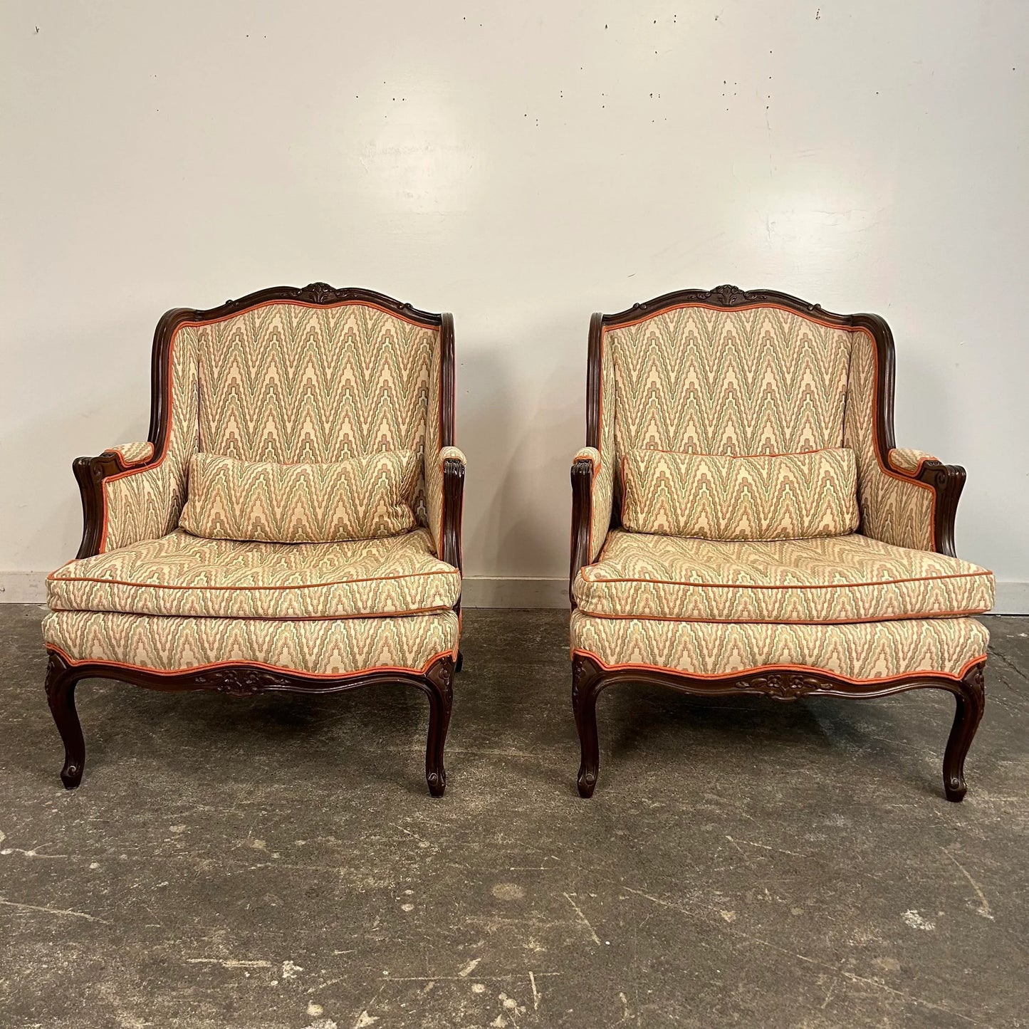 Pair of Antique Wing Back Club Chairs French Provincial
