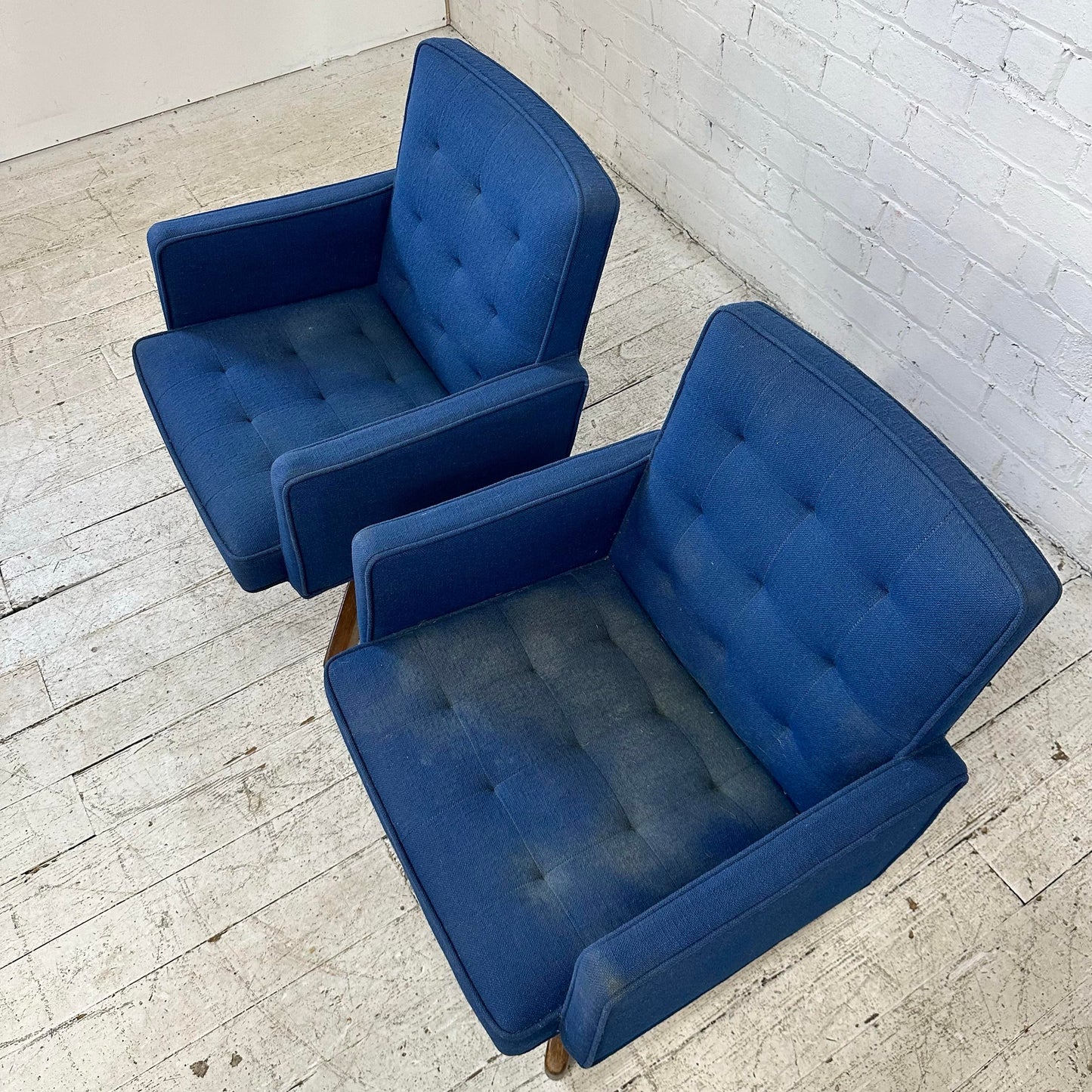 Pair of Blue Swivel Office Arm Chairs by Hibert Risom Knoll Style