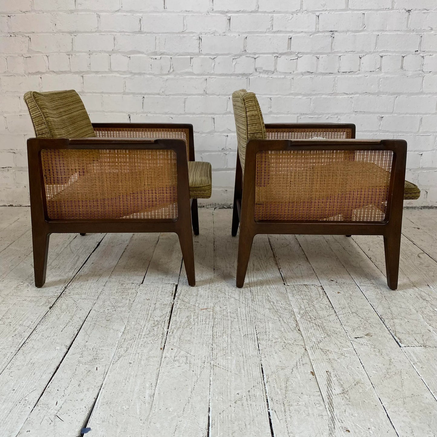 Pair of Cane Sided Lounge Chairs by Edward Wormley for Dunbar
