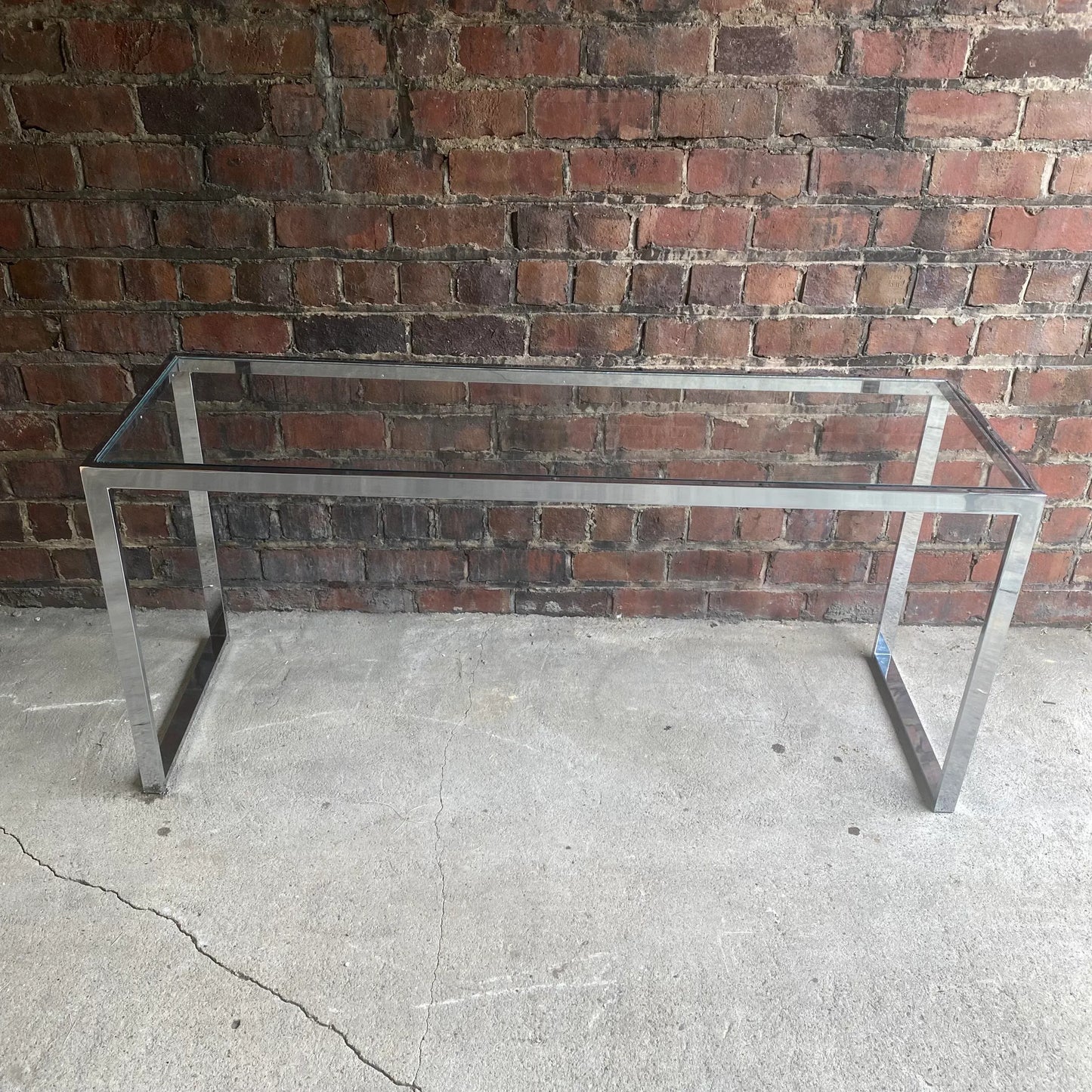 Vintage Chrome Long Side Table In the Style of Milo Baughman