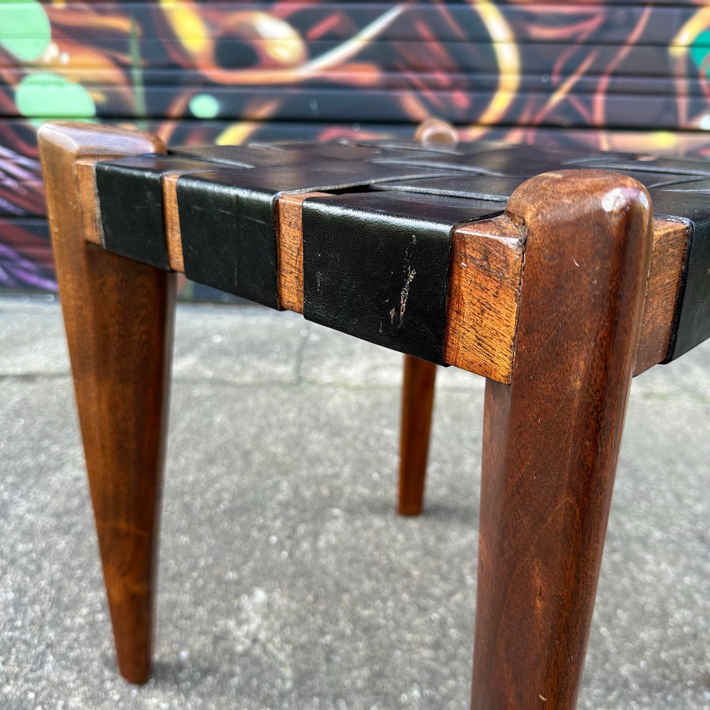 Edmund Spence Style Leather Woven Stool