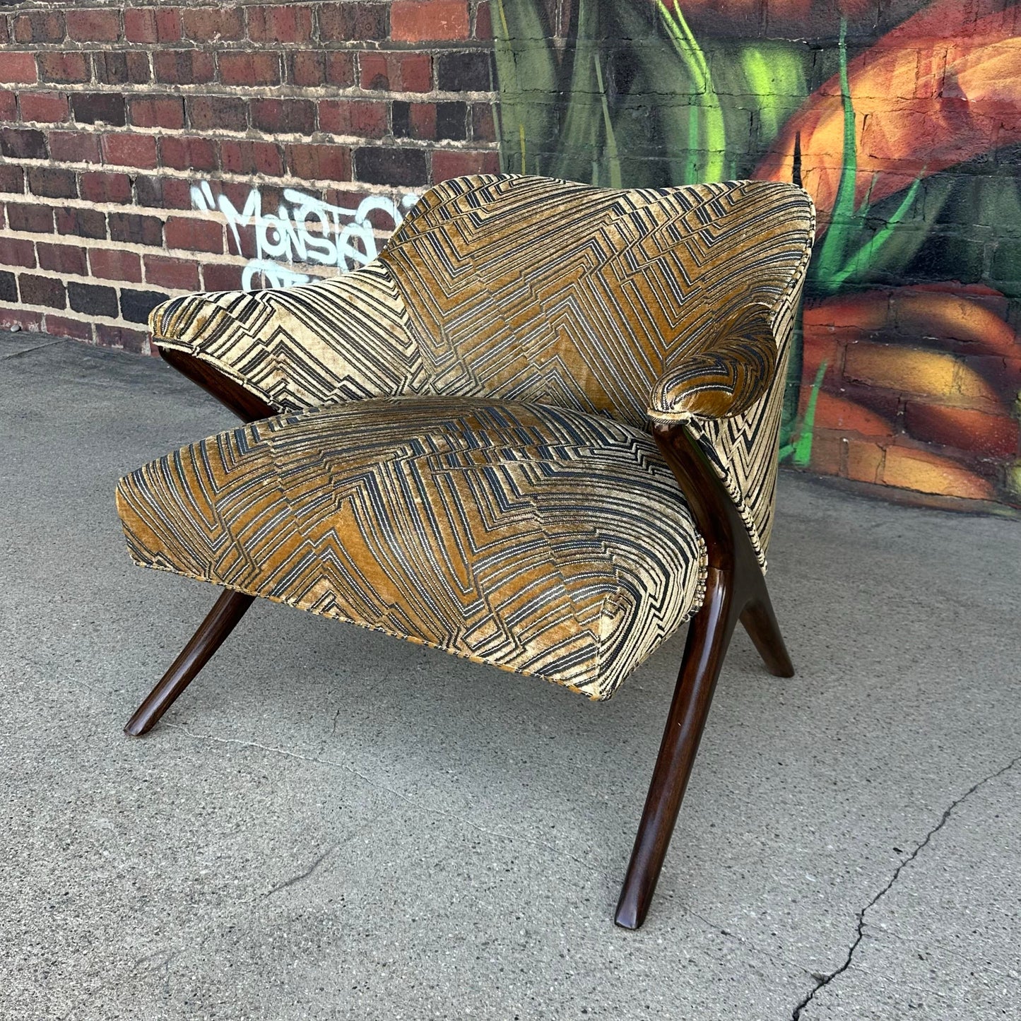 Mid Century Modern Lounge Chair Often Attributed to Karpen in Jim Thompson Fabric