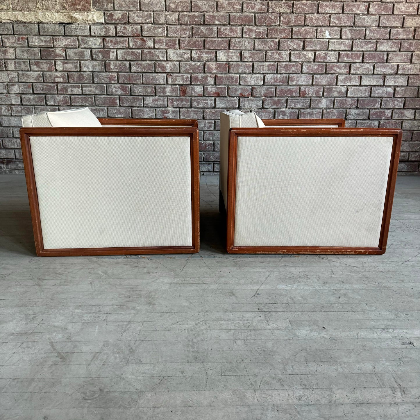 Pair of Cube Lounge Chairs Wood Trim