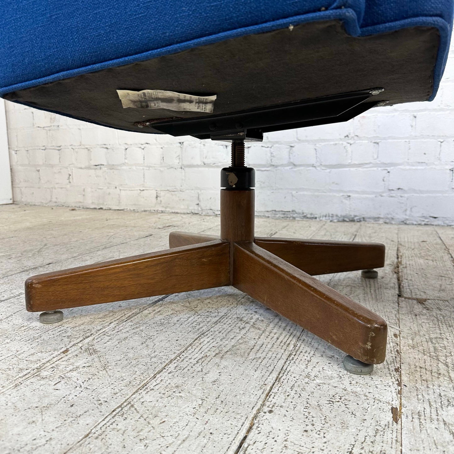 Pair of Blue Swivel Office Arm Chairs by Hibert Risom Knoll Style