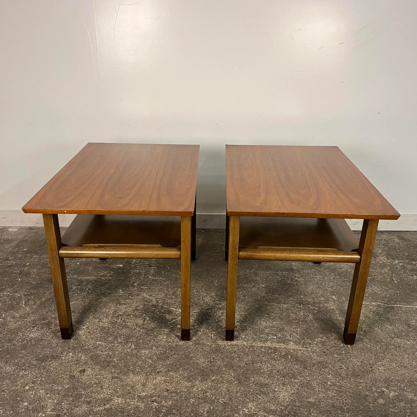 Pair of Two Tiered Leather Wrapped Dunbar Side Tables
