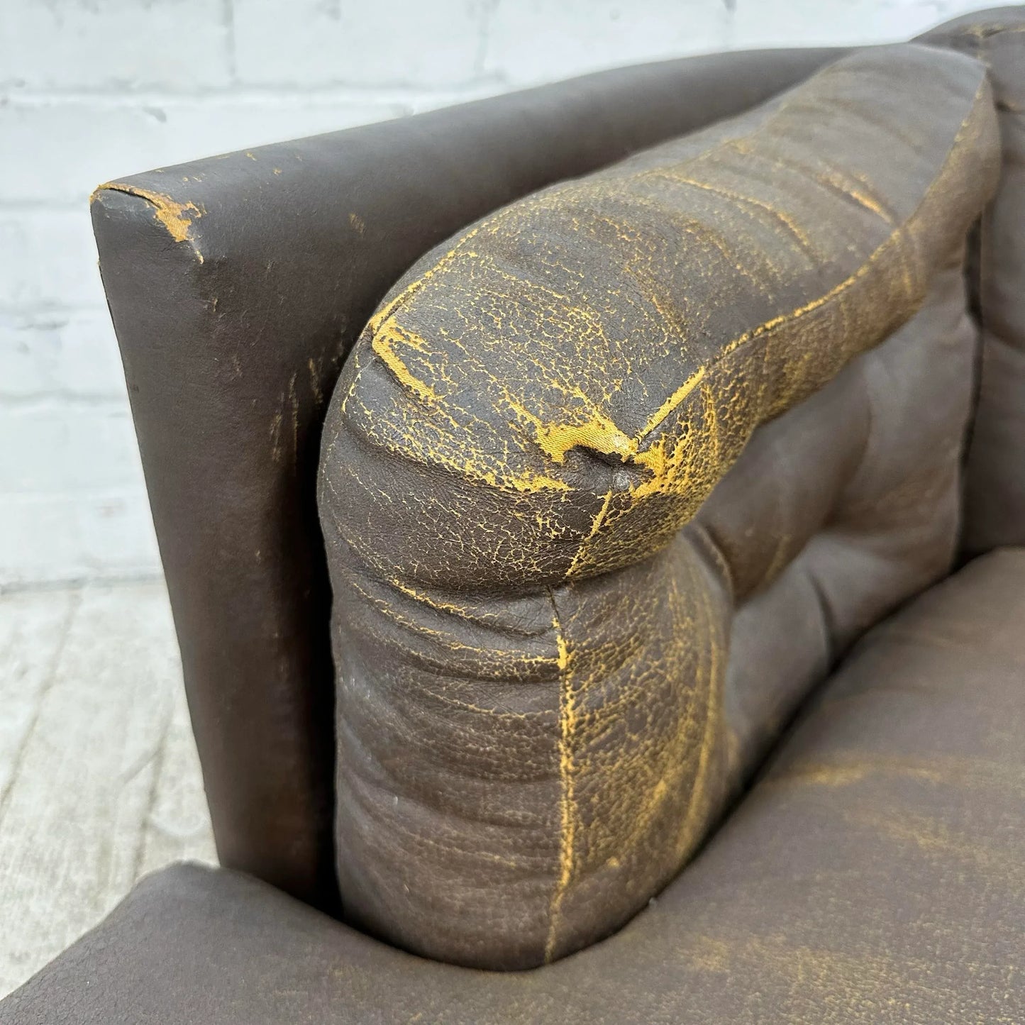 Brown Vinyl Lounge Chair With Ottoman Milo Baughman Style