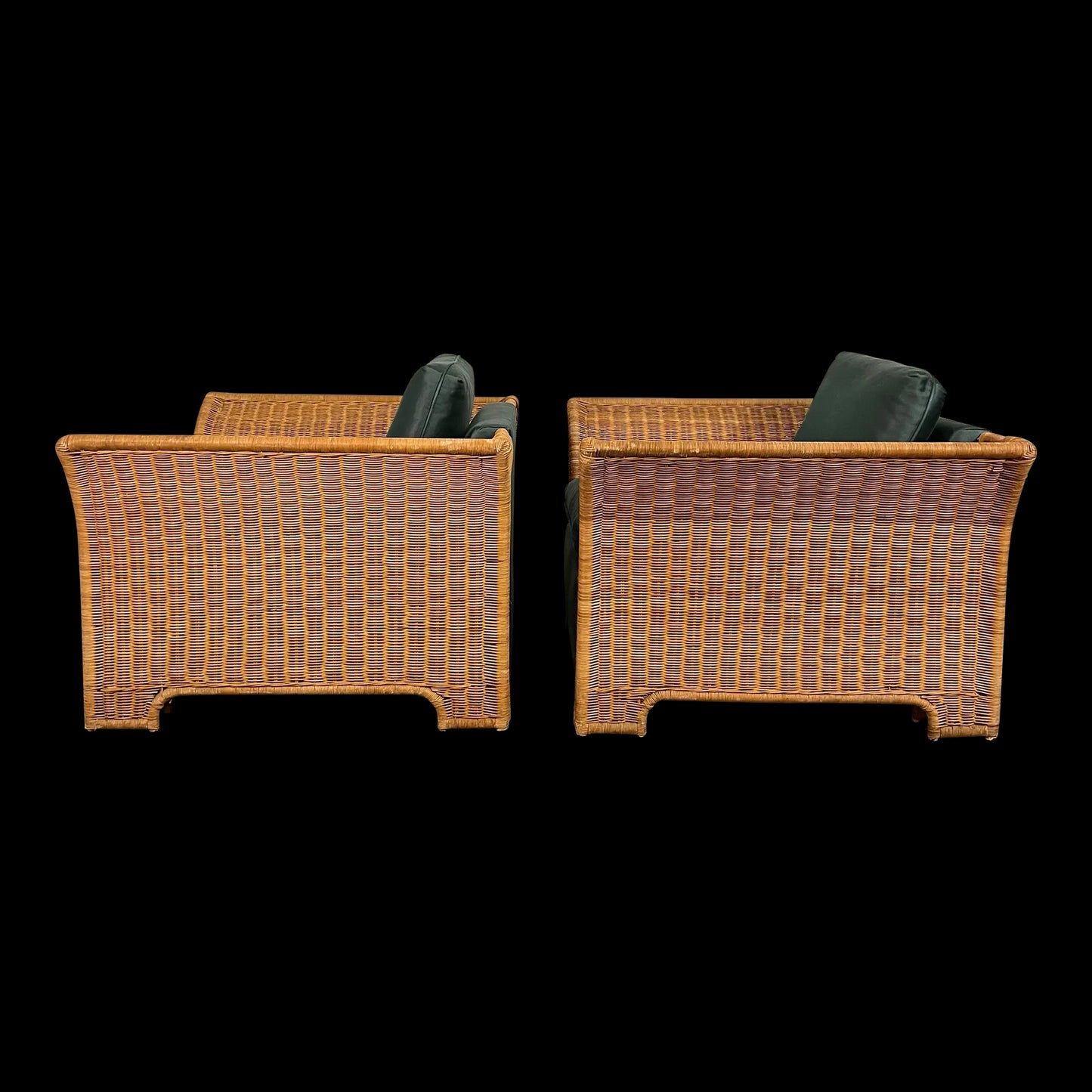 Pair of Large Cube Wicker Lounge Club Chairs