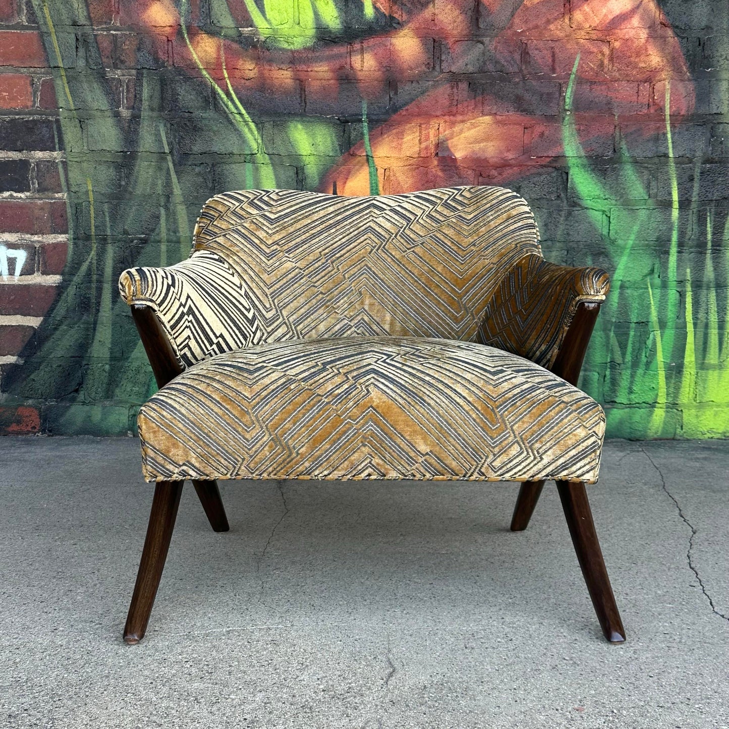 Mid Century Modern Lounge Chair Often Attributed to Karpen in Jim Thompson Fabric