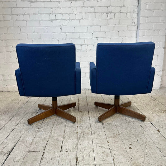 Pair of Blue Swivel Office Arm Chairs by Hibert Risom Knoll Style