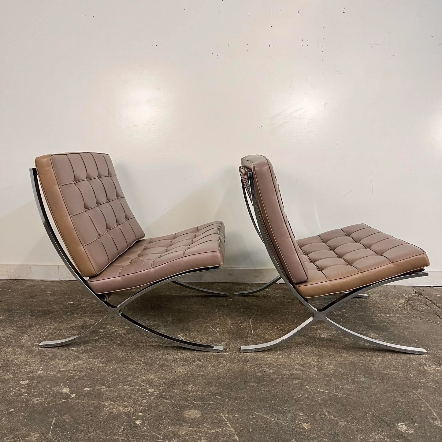 Pair of Leather Barcelona Lounge Chairs