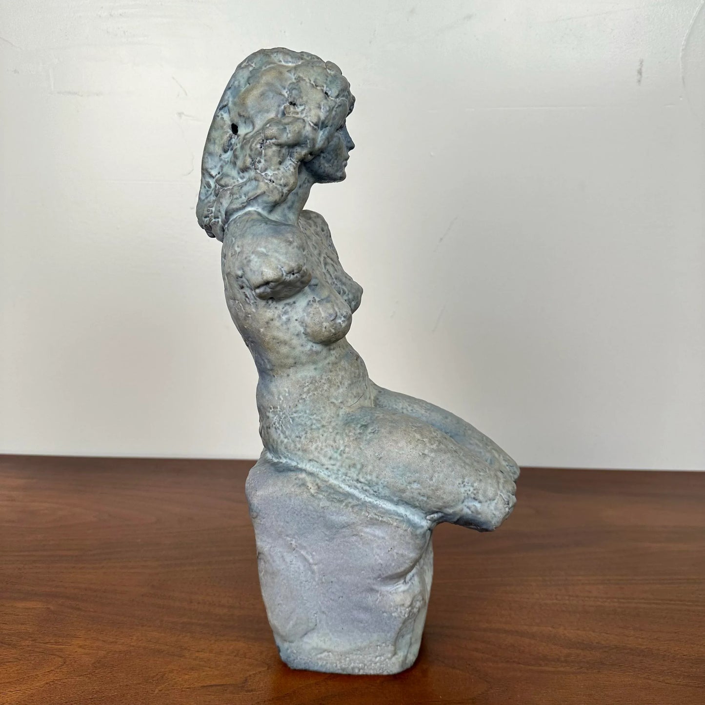 Solid Ceramic Nude Sculpture in Blue Glaze Unknown Artist