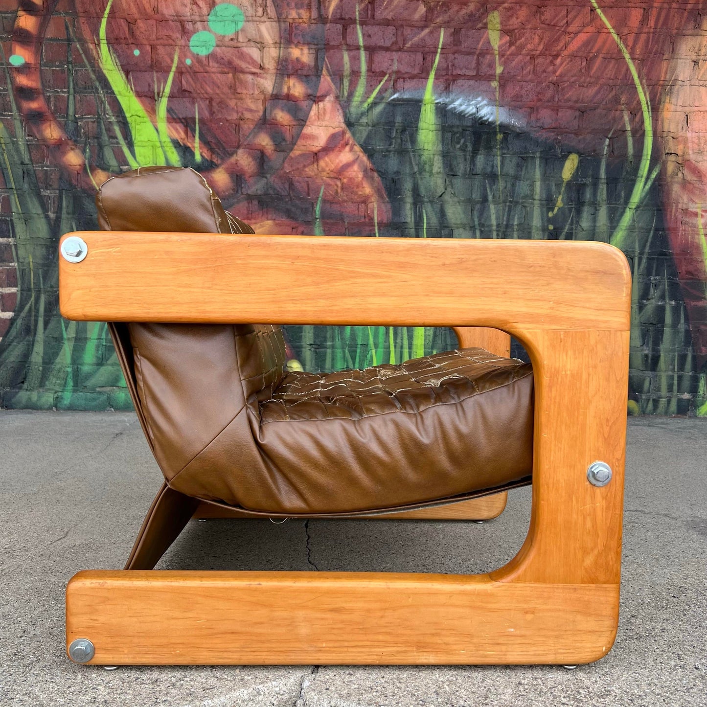 Brown Checkerboard Leather Arm Chair in the Style of Lou Hodges