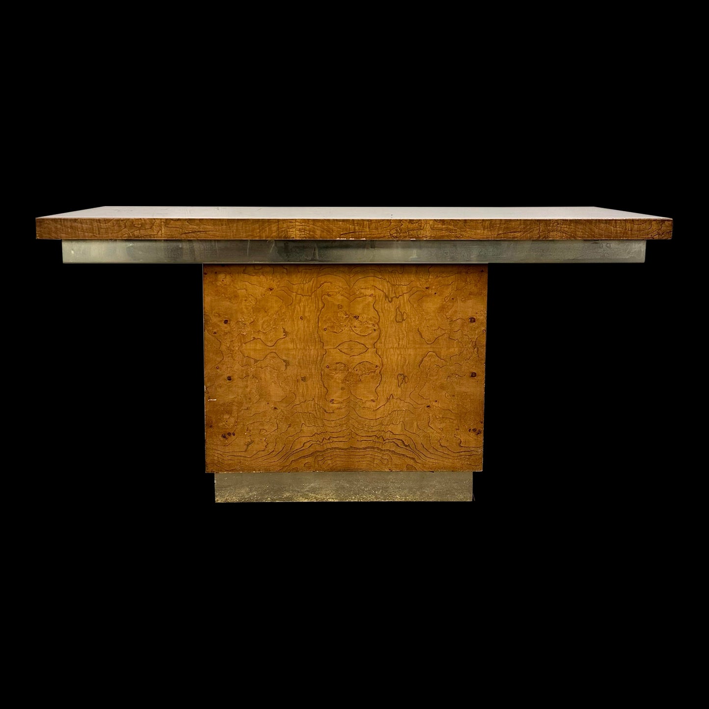 Burlwood and Brass Sofa Table Console Table
