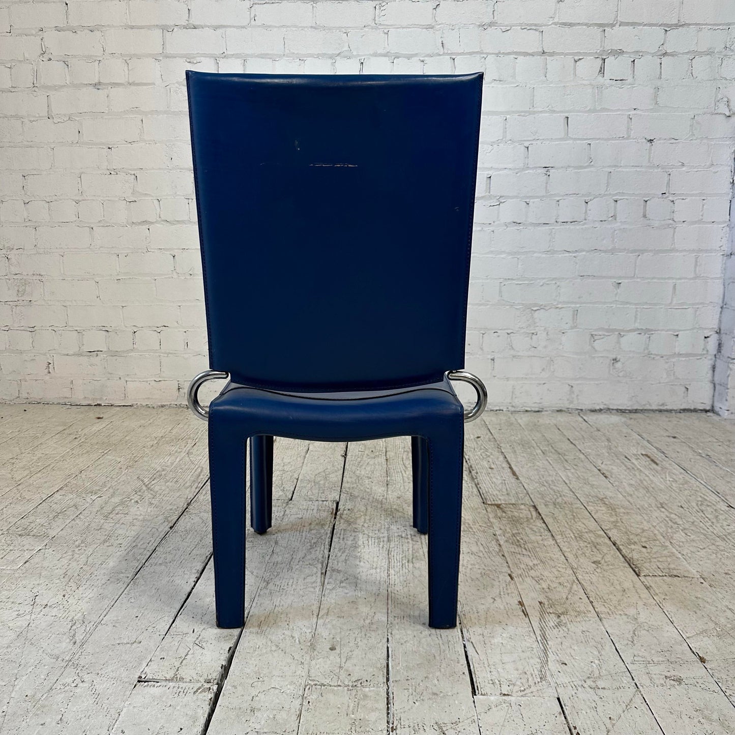 Blue Leather and Chrome Italian Designed Chair by Arper