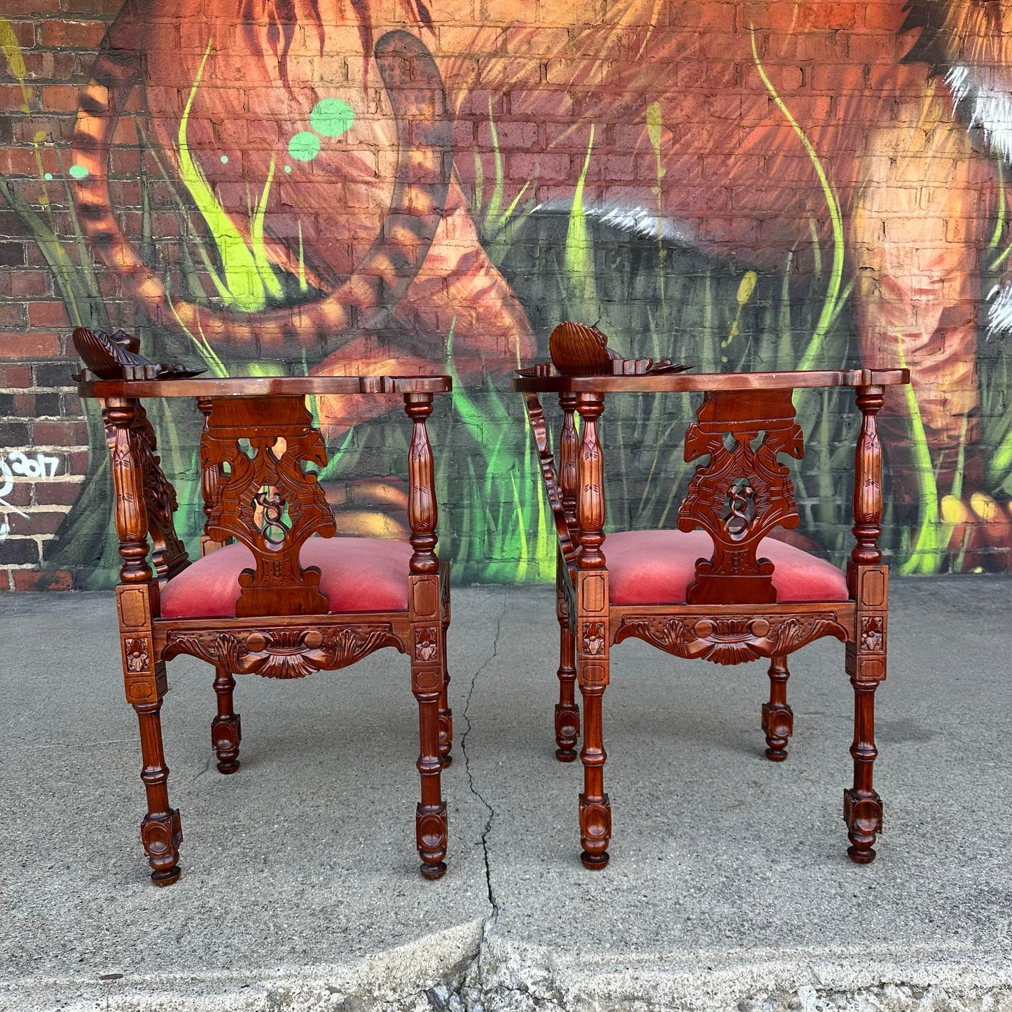 Pair of Renaissance Style Carved Corner Chairs
