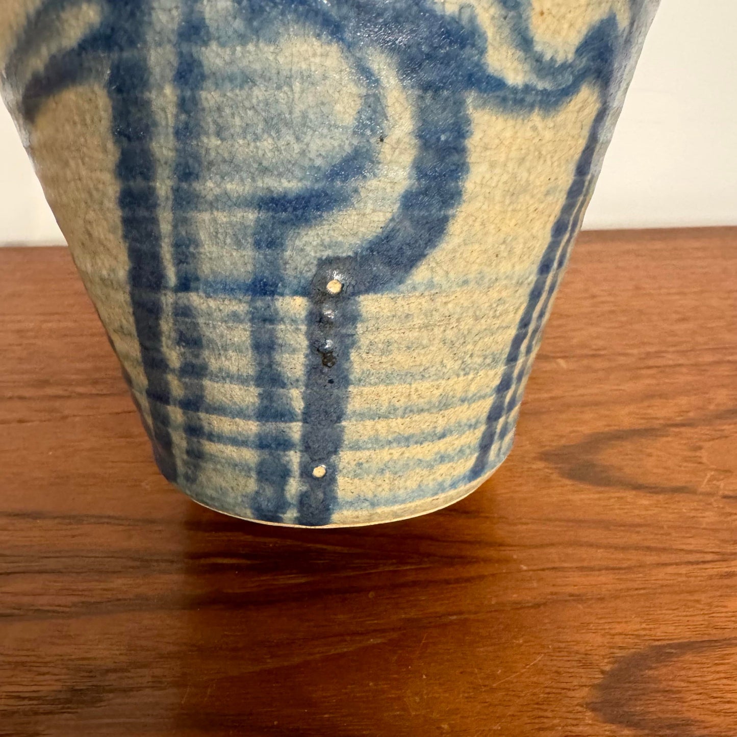 Blue and Cream Ceramic Glazed Vase