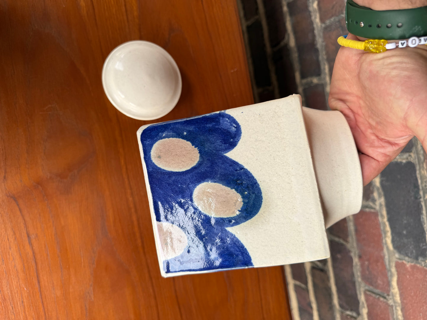 Ceramic Lidded Jar With a Blue Modern Pottery Design Signed
