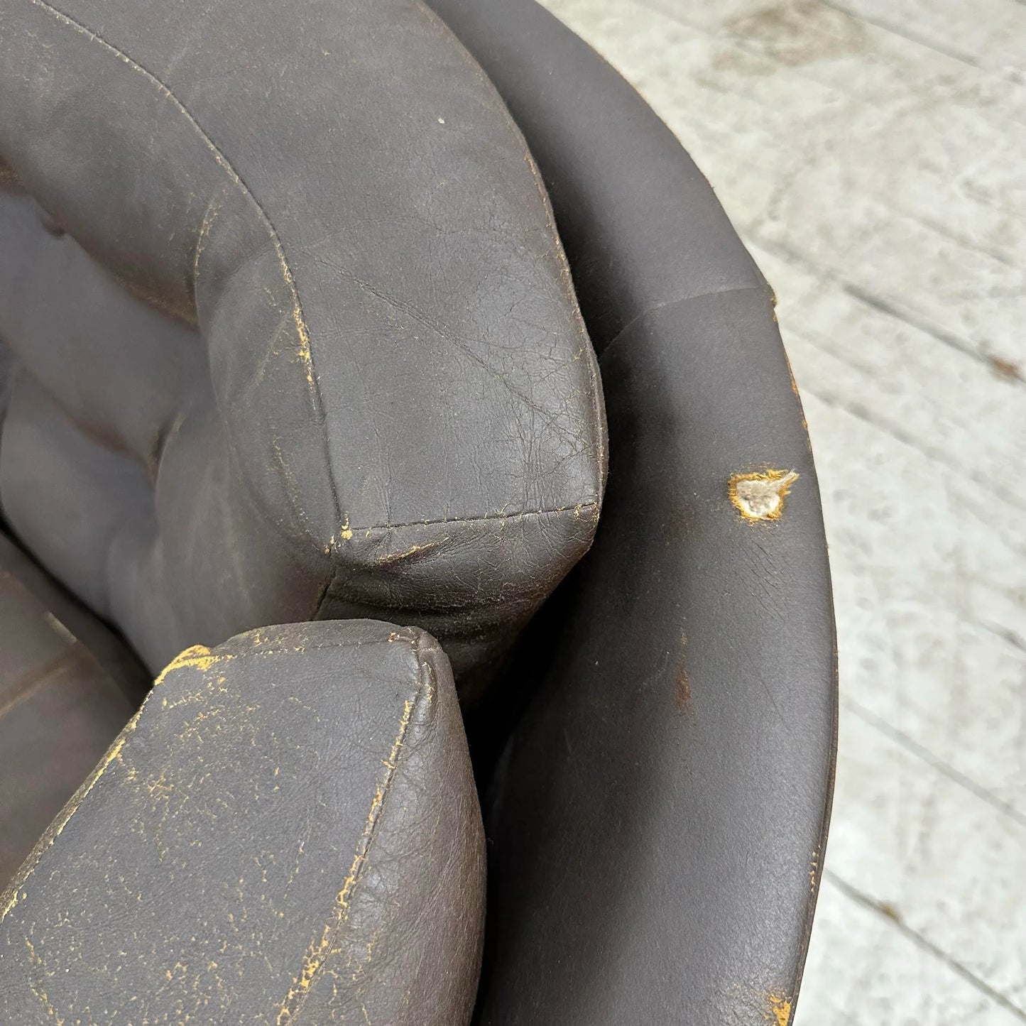 Brown Vinyl Lounge Chair With Ottoman Milo Baughman Style