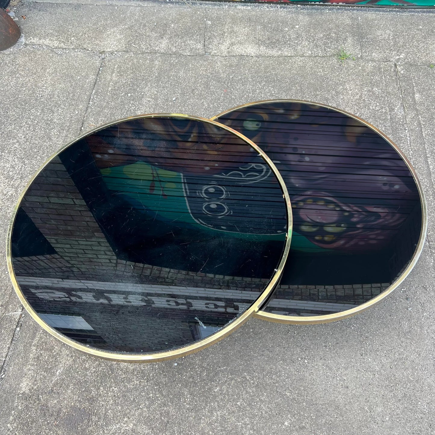 Milo Baughman Black Glass and Brass Two Tier Swivel Coffee Table