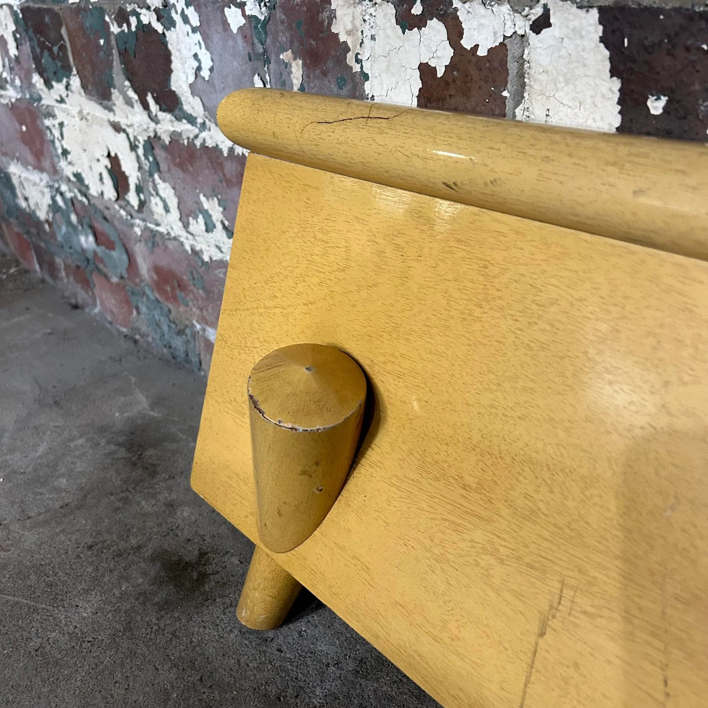 Unique Mid Century Modern Blonde Wood Full Size Headboard and Footboard