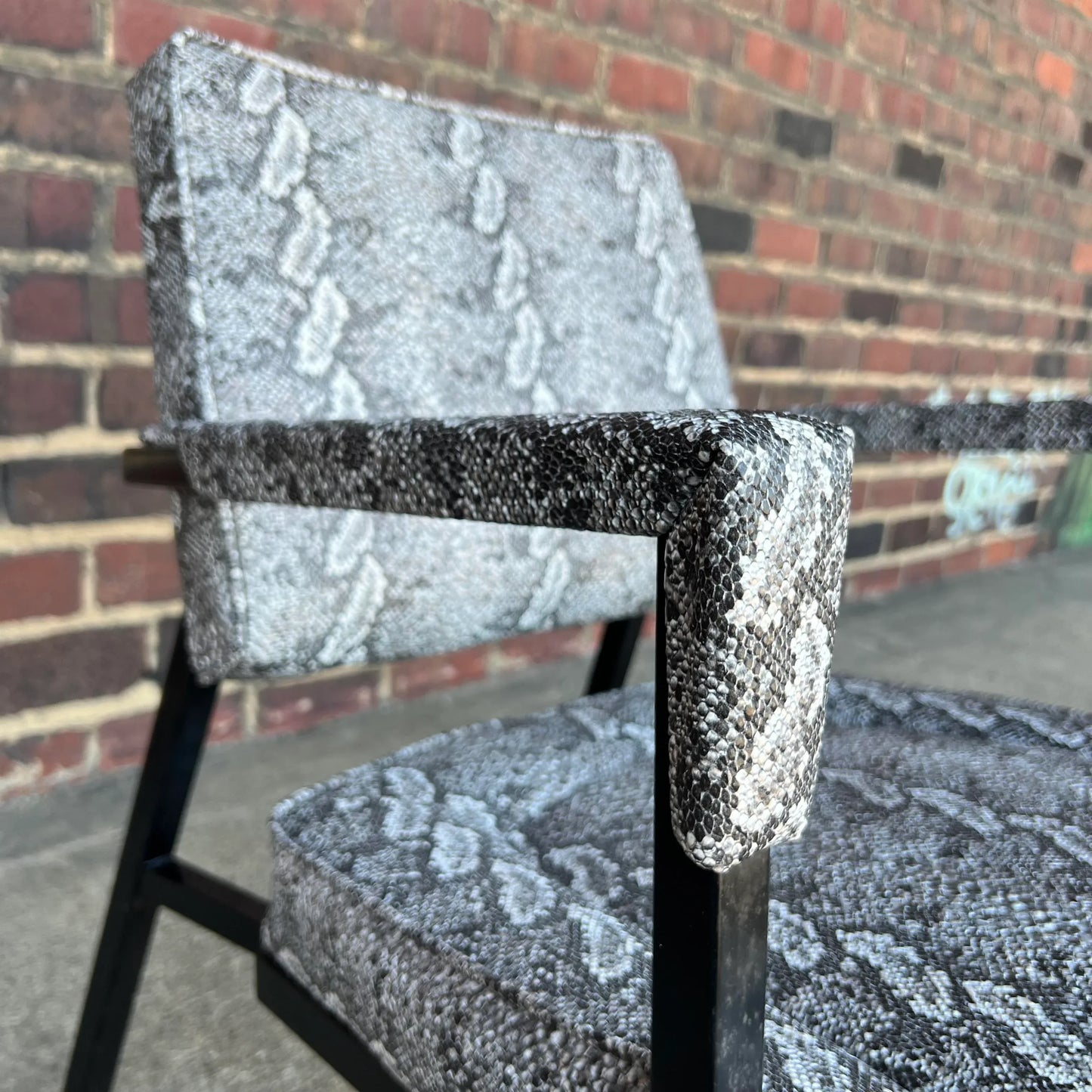 Faux Snake Skin and Metal Armchair by All-Steel Reupholstered Restored