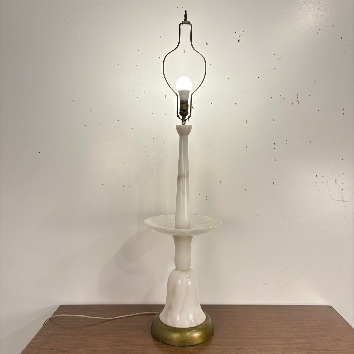 Mid-Century Modern Sculptural Balustrade Form Table Lamp in Carrera Marble