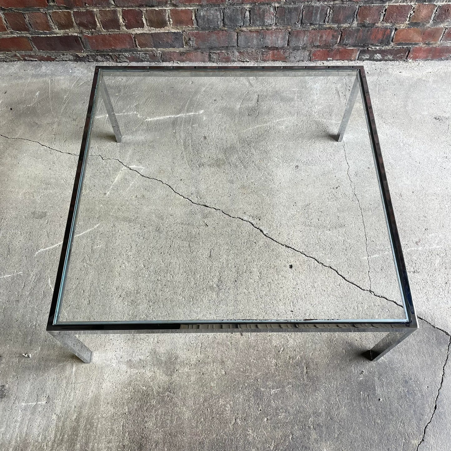 Vintage Chrome Square Coffee Table Milo Baughman Style.