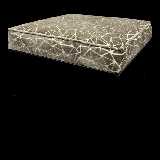 Paul McCobb Style Ottoman Stool Grey and White Cut Velvet