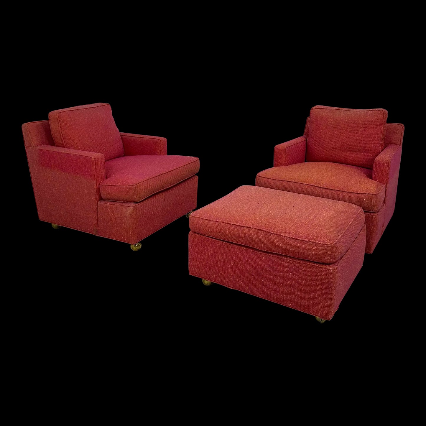 Pair of Red Edward Wormley for Dunbar Lounge Chairs With Ottoman