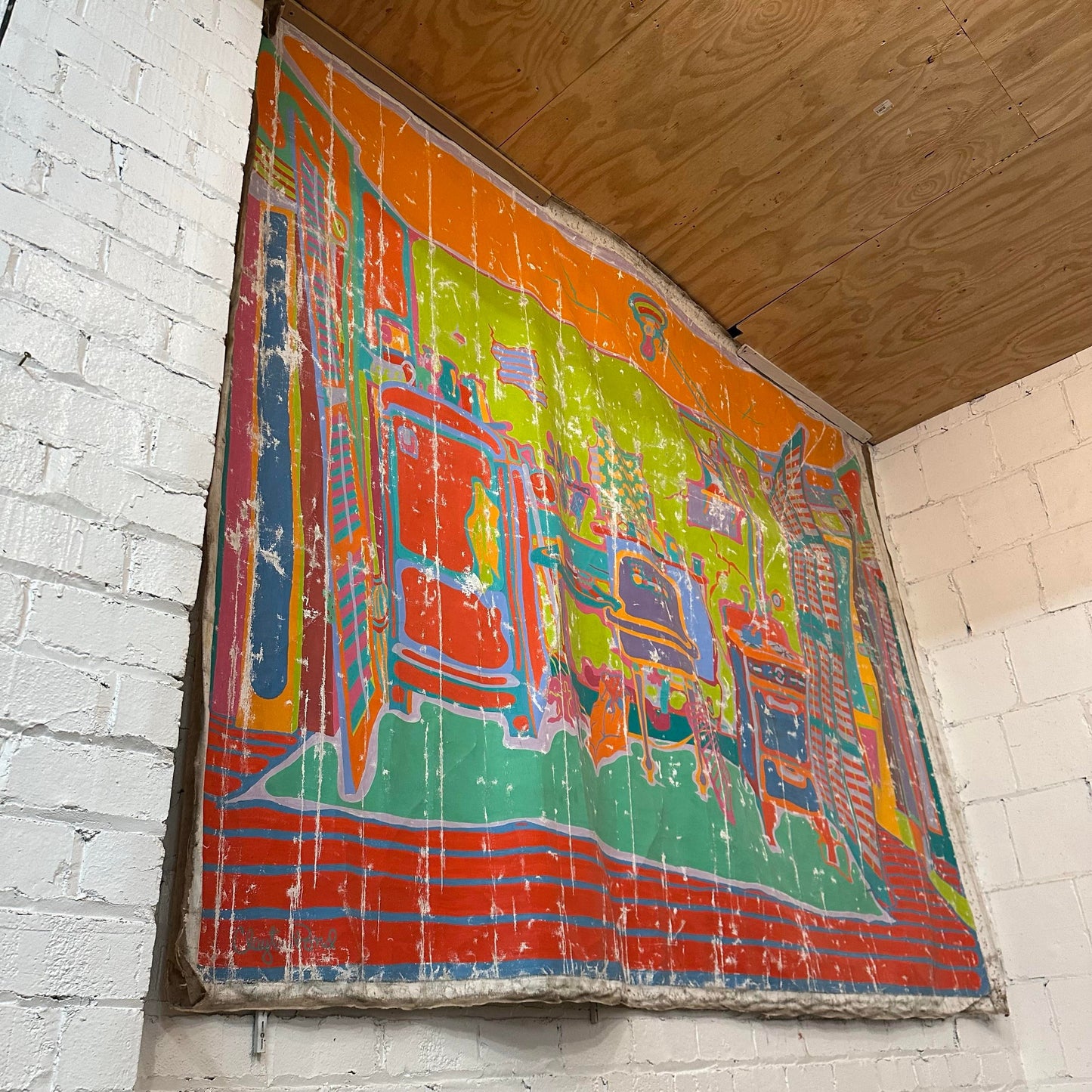 Clayton Pond "Rent Controlled Apartment" American Artist Large Colorful Original Painting