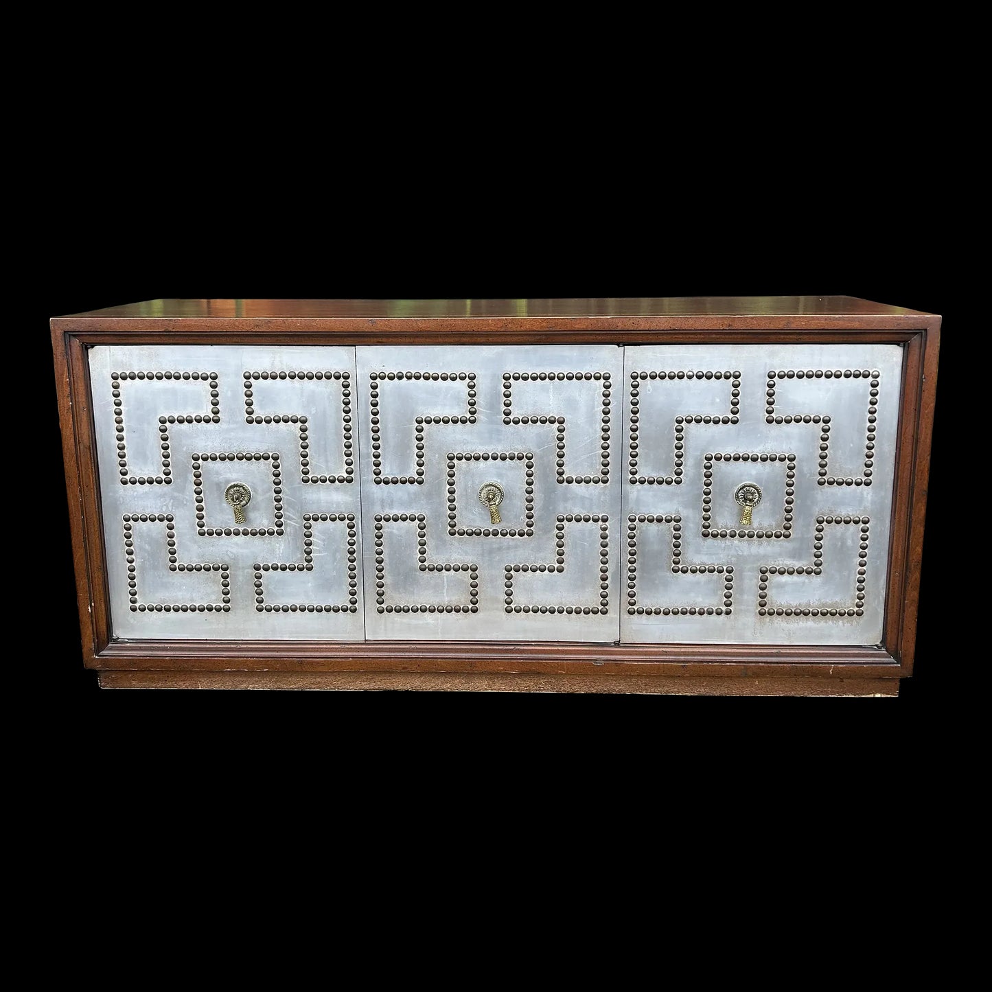 Petite Parzinger Style Hammered-Metal Fronted Cabinet