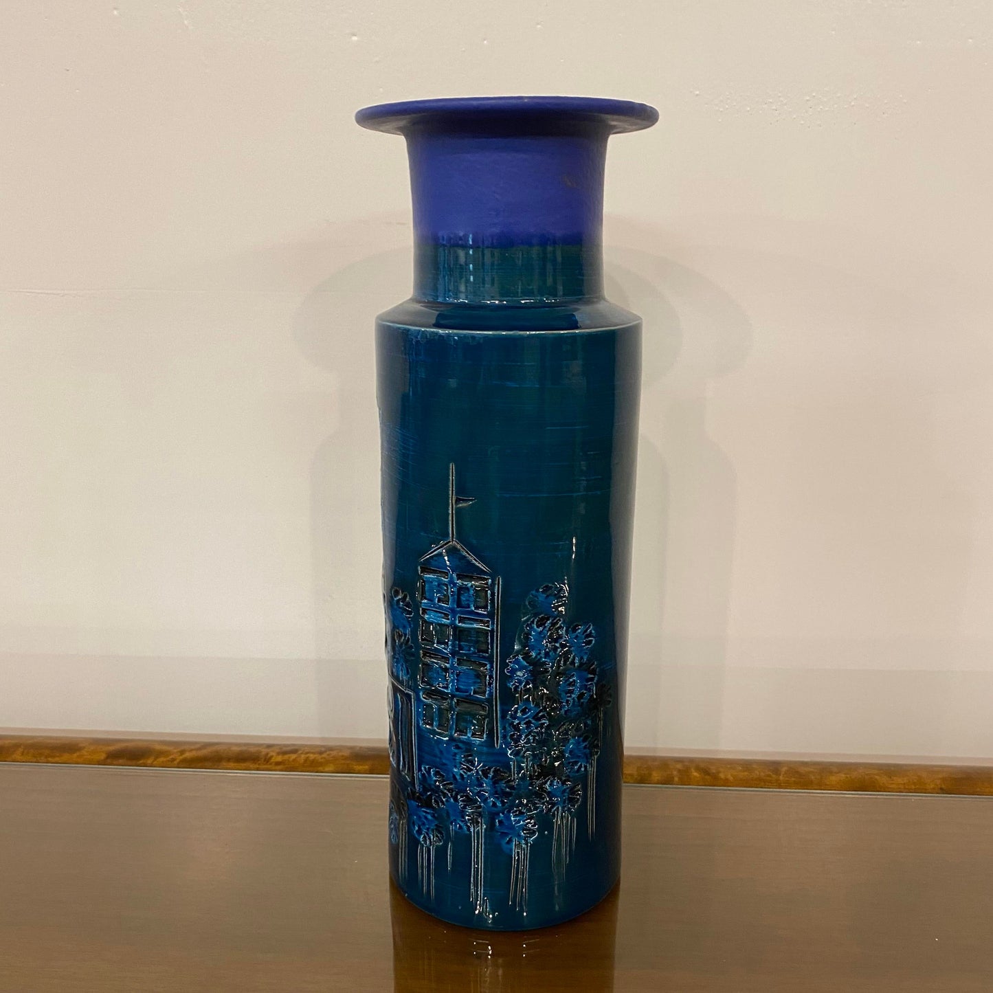 1950s Mid-Century Blue Italian Vase Bittosi or Aldo Lundi Style