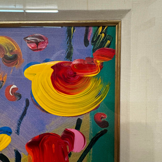 Peter Max, Faciliti-Link: Flowers, Mixed Media Painting With Acrylic and Lithography on Paper