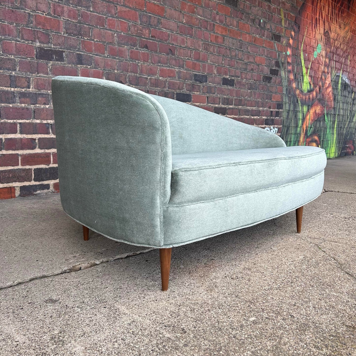 Vintage Chaise Lounge Covered in a Lush Velvet Faux Mohair Light Blue Green