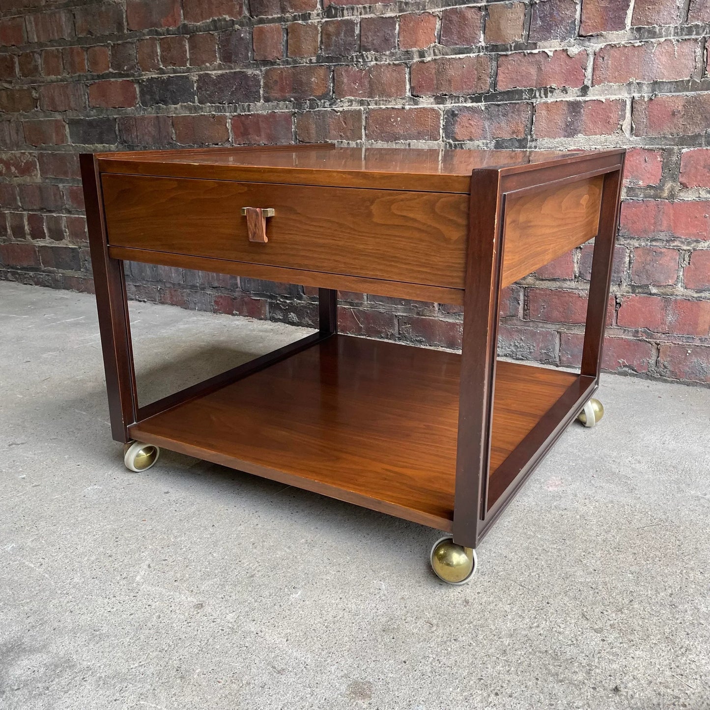 Dunbar End Table on Casters Side Table Rosewood Pull Brass Walnut