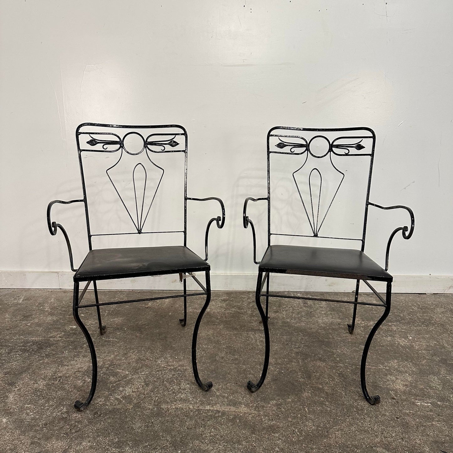 Pair of Salterini Iron Arm Dining Chairs Art Deco