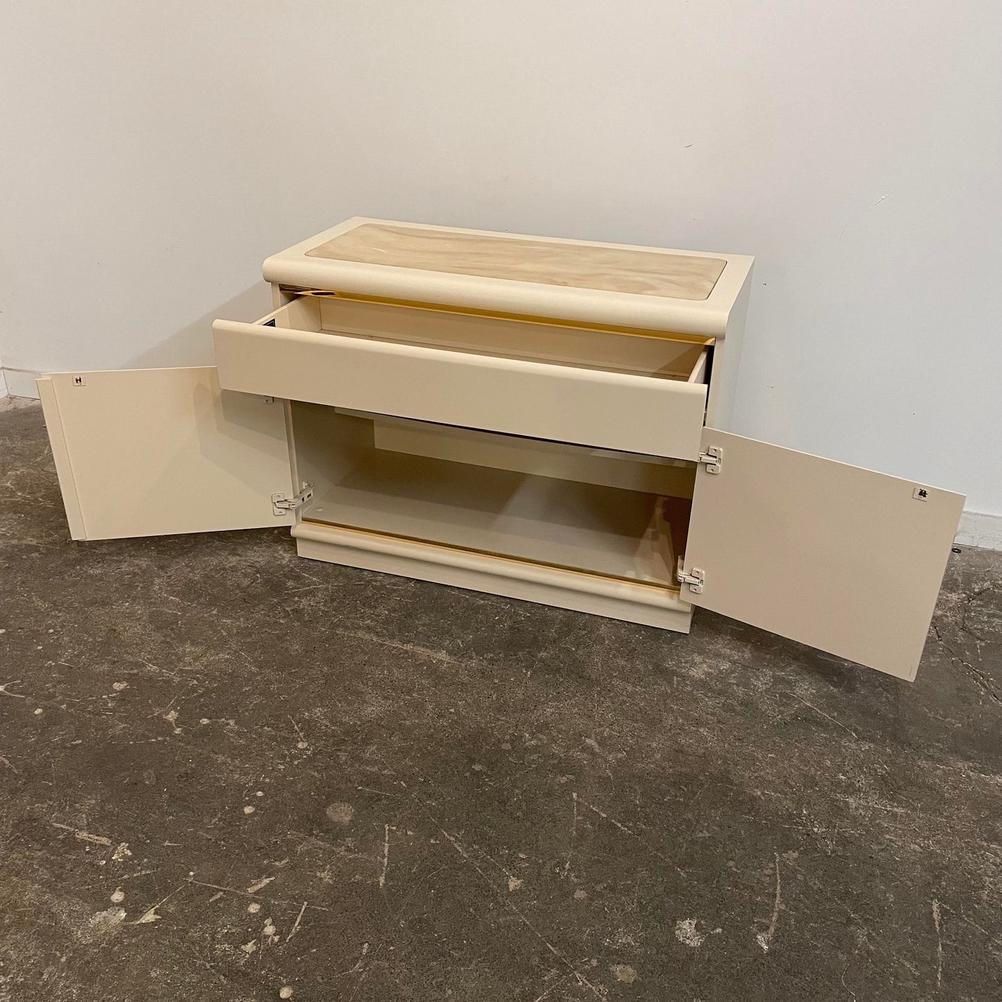 1980s Postmodern Broyhill Faux Marble Top Low Dresser