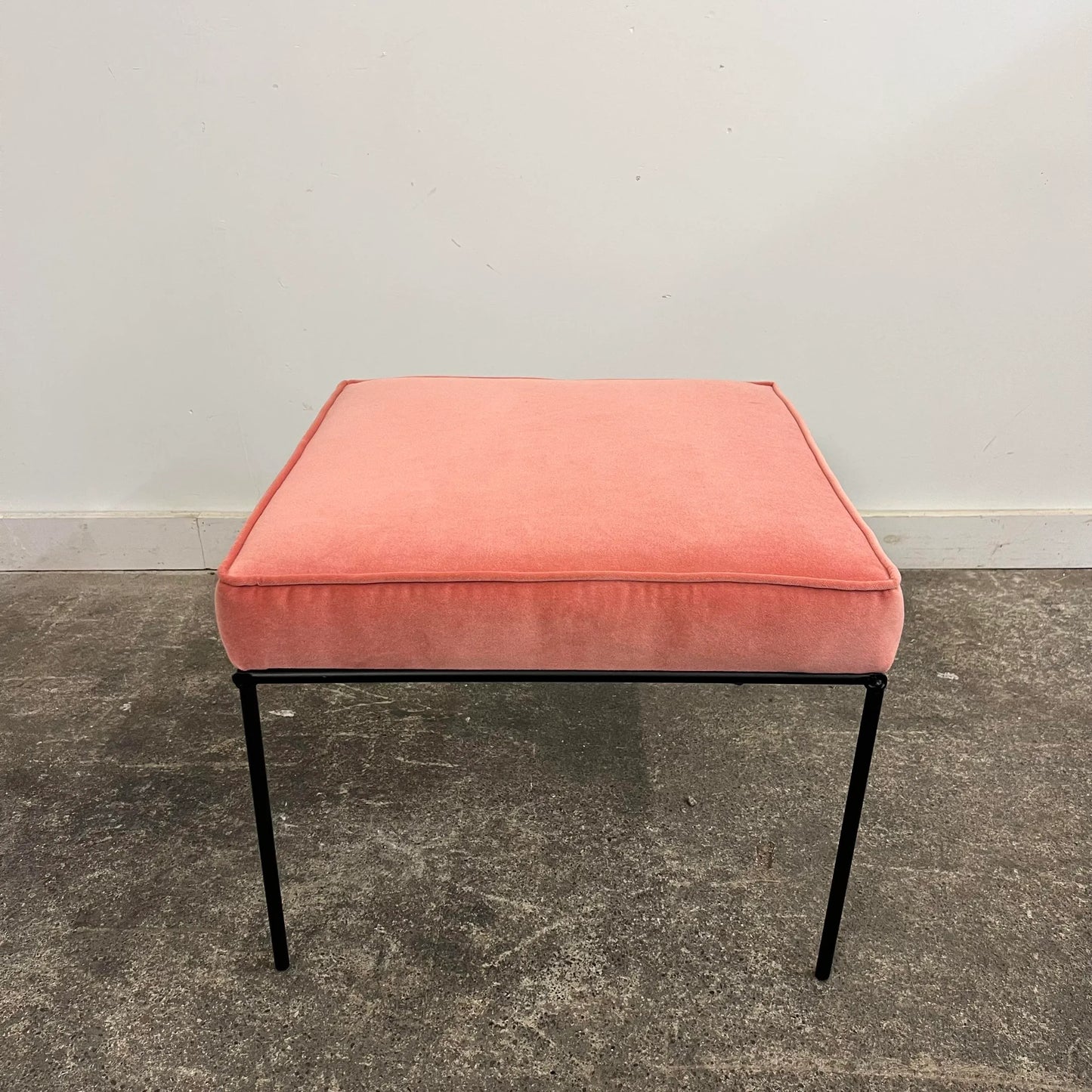 Paul McCobb Style Iron Ottoman Stool Pink Velvet