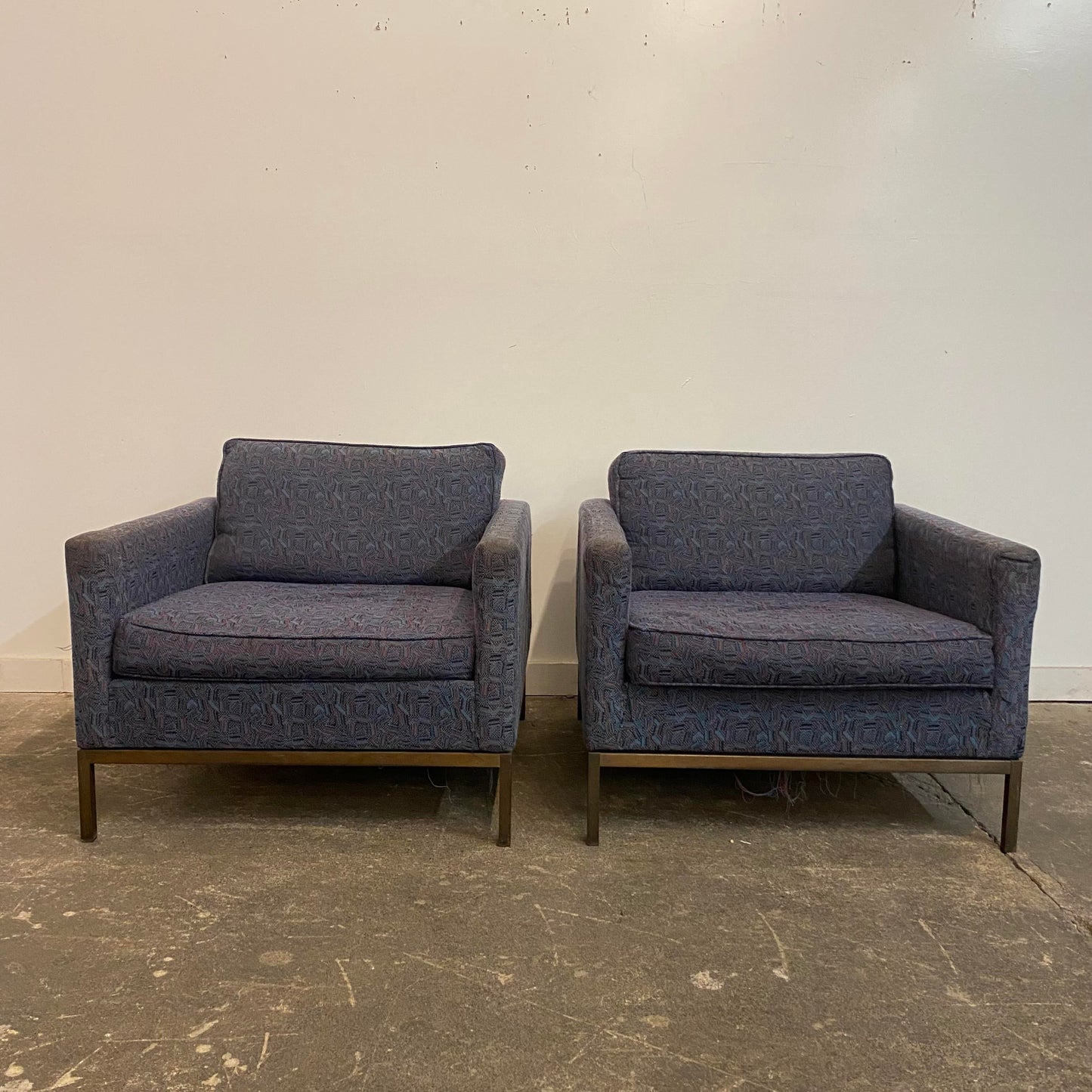 Mid-Century Modern Club Chairs Attributed to Florence Knoll With Bronze Legs