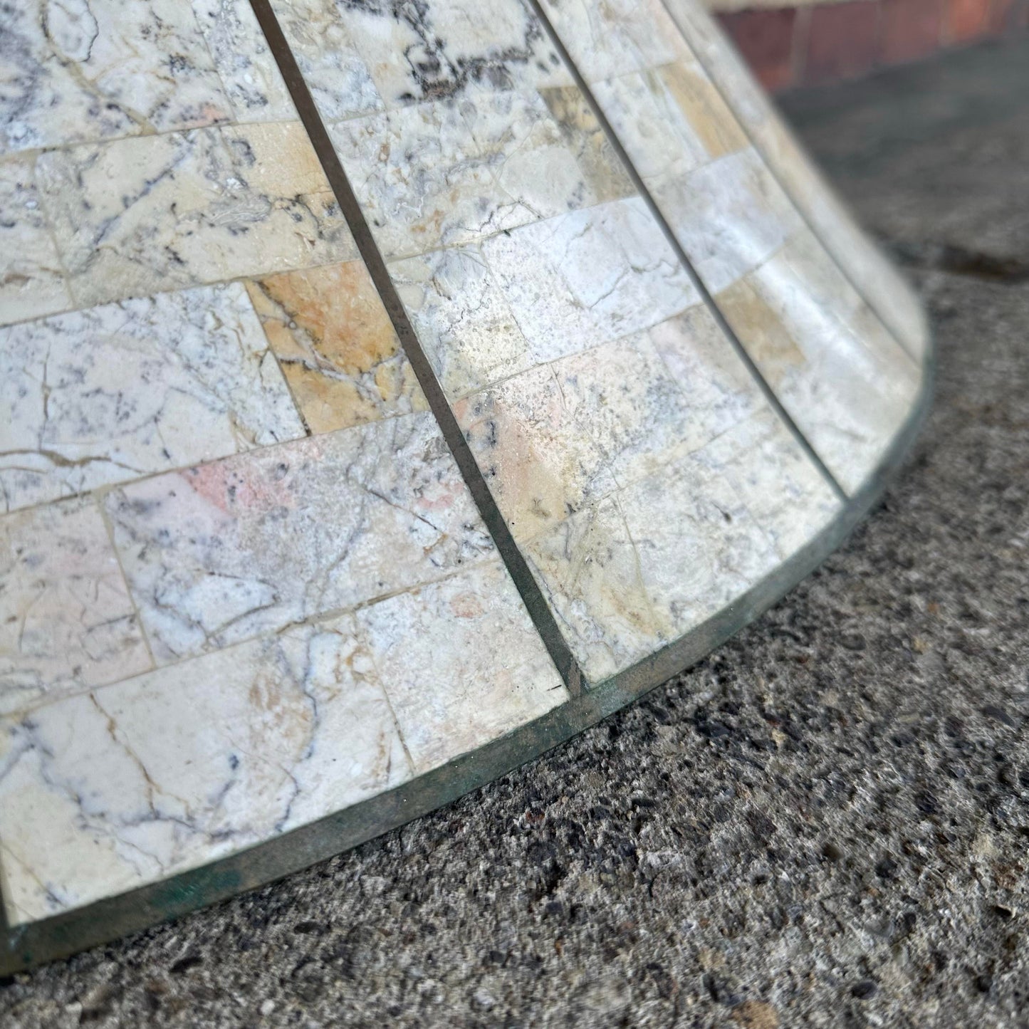 Post-Modern Travertine Vanity and Mirror Set Console Table Maitland Smith