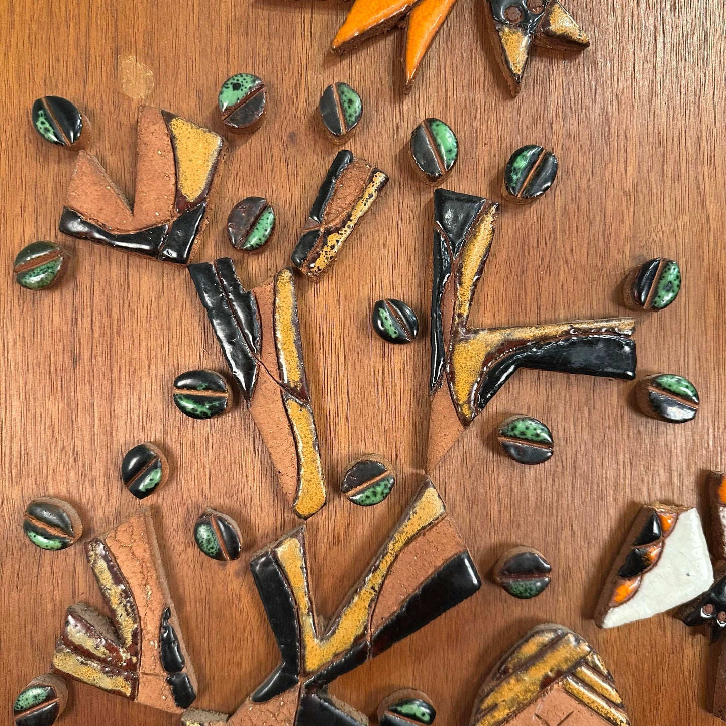 Mid Century Modern Ceramic Mosaic on Teak Wood La Luna