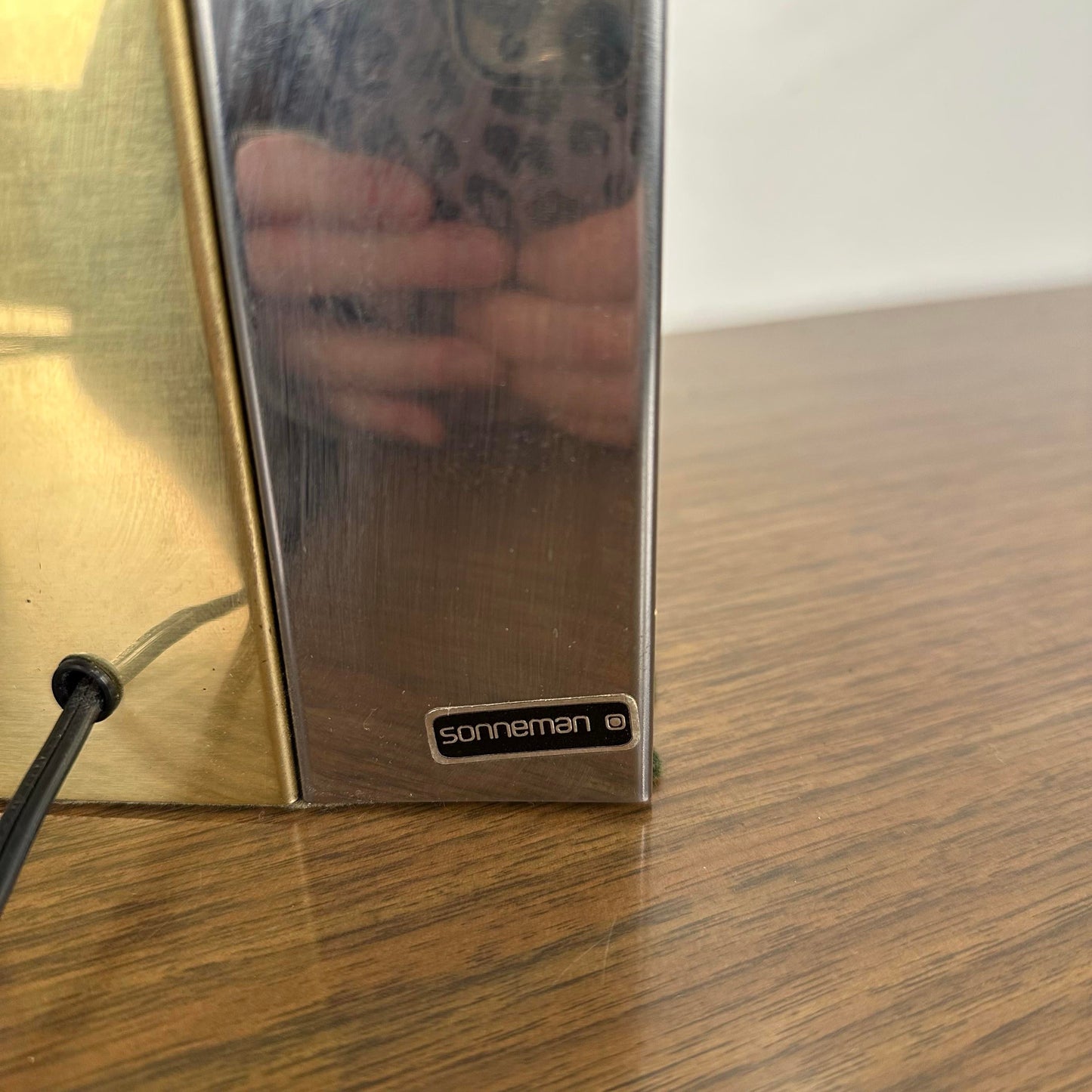 Mid Century Modern Robert Sonneman Chrome and Brass Table Lamp Style of Paul Evans